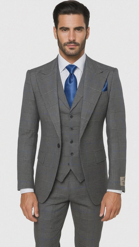 Suits With Baggy Pleated Pants - Wide Leg Pants 100% Wool - Classic Fit Gray Color by Rossiman