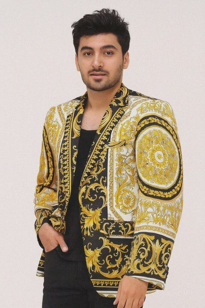 White and Gold and Black Tuxedo Jacket - Designer Pattern
