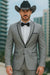 Grey~Gray 2 Button Collar Or Formal Suit & Dinner Jacker Or Blazer With Black Edge Trim Fashion Tuxedo For Men SA-M141s