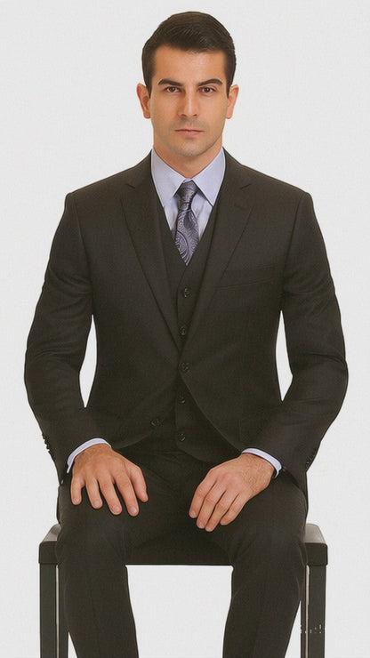Vitali Brand Suits - Men's Charcoal  Regular Fit Vested Suit