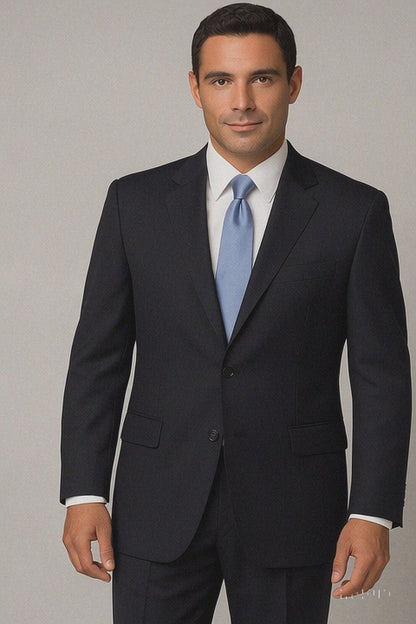 Tiglio Suit - Signature Menswear Wool Fabric SuitsOutlet - Brand Super 140s Brand Two Buttons Men's Jet Black Flat Front Suit Regular fit or Slim Fit- High End Suits - High Quality Suits - 100% Percent Wool Fabric Suit - Worsted Wool Business Suit