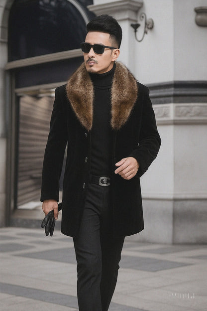 Fur Collars Men's Overcoat - Men's Peacoat and Cashmere