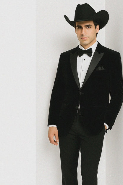 Western Suit - Trajes Para Hombres - Cowboy Formal Attire - Trajes De Novio - Black Matte Shawl Lapel