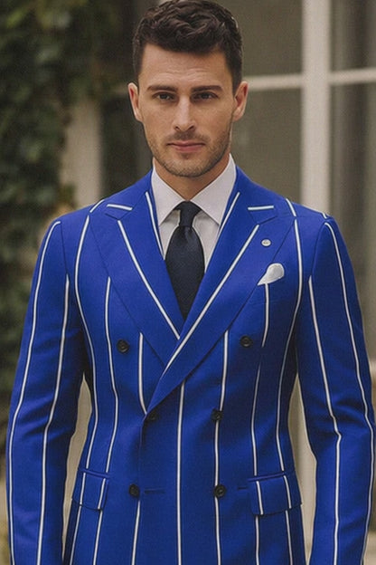 1920s Style Suit - Gangster Suit - Pinstripe Suit - Double Breasted Suits - Black and Gold Pinstripe - Royal and White Pinstripe