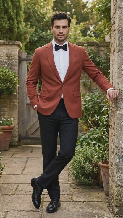 Men’s Brick Copper Rust Color  Blazer – Slim Fit Formal and Party Wear Jacket in Burnt Orange Sport Coat