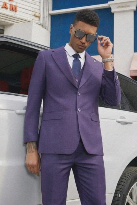 Stacy Adams Mens Windowpane Suit Purple