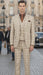Khaki Plaid Suit - Vested Suit - 3 Piece Suits - Peak Lapel Suits - Windowpane Suit - 2 Button