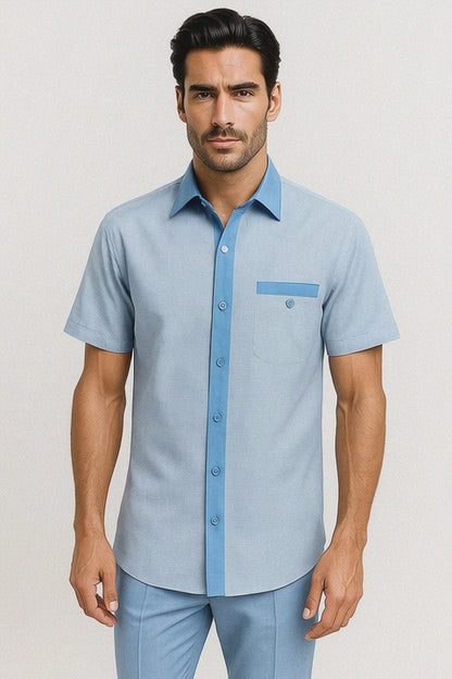 Men’s Houndstooth Walking Suit by Dreams by Zacchi – 2 Piece Lei sure Set in Skyblue- $99