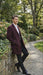 Men’s Burgundy Mid-Length Overcoat – Classic Fit Wool Blend Dress Coat Three Quarter Carcoat Topcoat