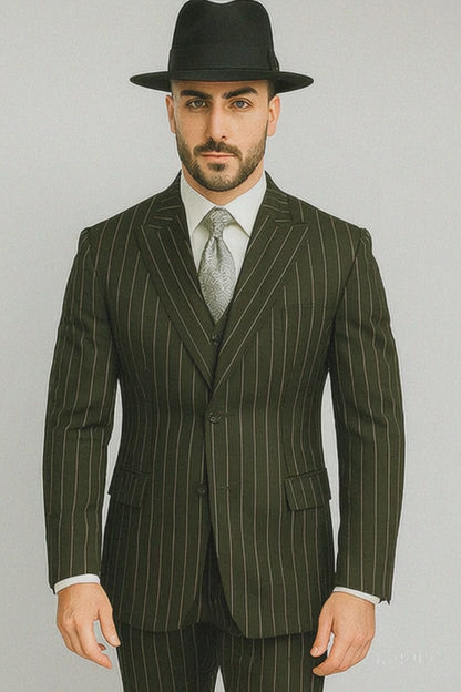 WTXZoot200 Men's Bold Pronounce Pinstripe Three Piece Zoot Fashion Suit 1920's