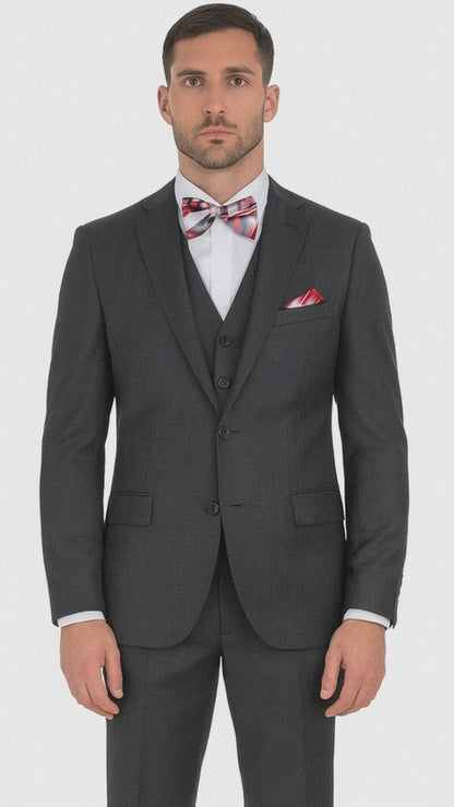 Vitali Brand Suits - Slim Fit Suit - Fitted Suit Men's Vent 2 Button Sharkskin Shiny Vested 3 Piece Suit Charcoal Online Discount Fashion Sale