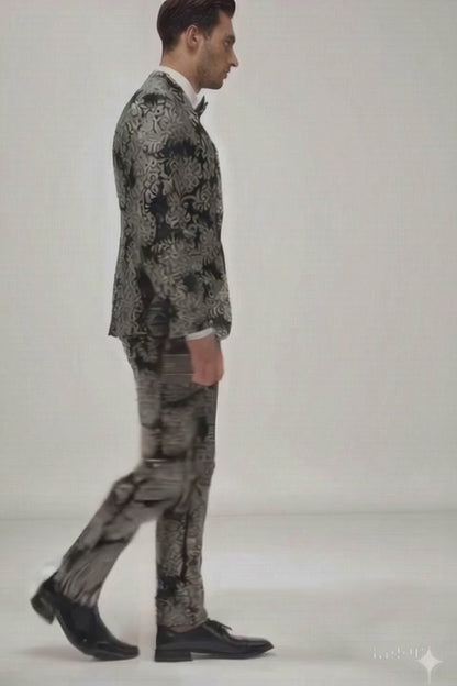 Black and Gold and Silver Sequin Suit - Shiny Prom Tuxedo Slim Fit Suit