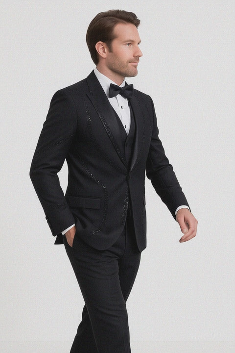 Black Italian Wool 3-Piece Modern Fit Tuxedo