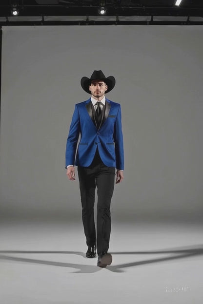Two Toned Royal Light Blue Two Buttons Velvet or Dress Suits for Men Fabrics (Your Choice) Tuxedo Suit Or Dinner Jacket Black Lapeled