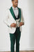 Men’s White Paisley & Hunter Green Tuxedo – Designer Vested Wool Suit for Wedding & Prom