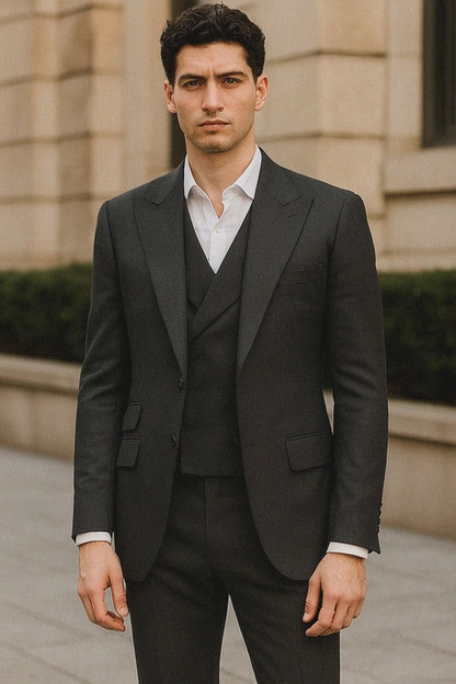 Mens Big and Tall Size Suits - Plus Size Mens Solid Black Suit - Peak Lapel Ticket Pocket