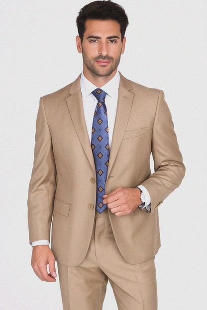 Tiglio Suit - Signature Menswear Wool Fabric SuitsOutlet -  Brand Men's Two Button  Solid Double Vent Camel Suit- High End Suits - High Quality Suits