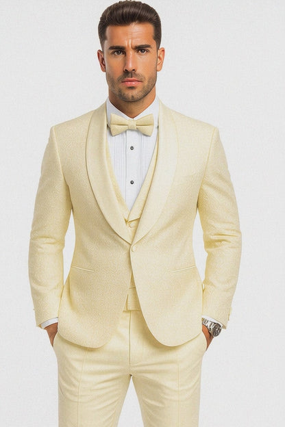 Designer Ivory Wedding Tuxedo for Men – Vested Floral Lace Suit Set