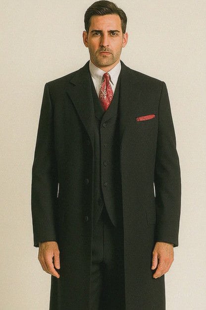 Men'S 3 Piece Fashion Suit - Long Zoot Suit Vested Black Color - Three Piece Suit