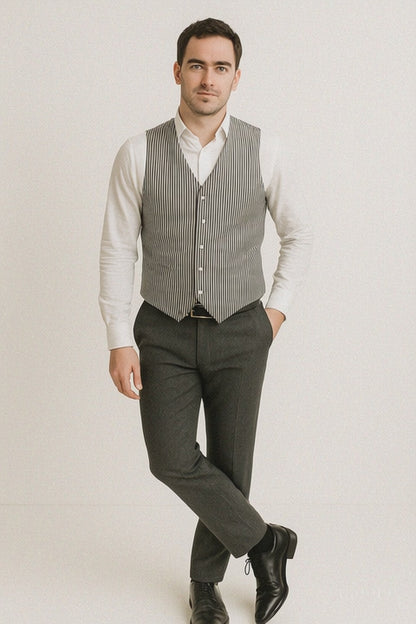 Men's Dark Navy Blue and White Stripe ~ Pinstripe Seersucker Sear sucker suit Vest Set