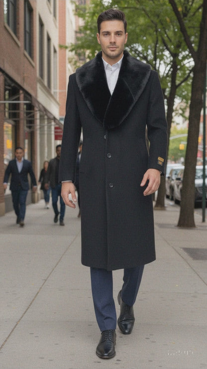 Mens Full Length and Cashmere Overcoat - Winter Topcoats - Black Coat