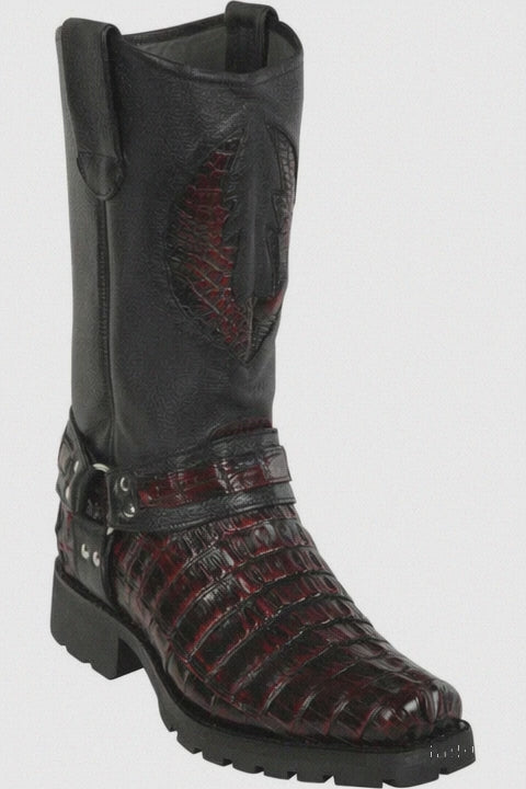 Men's Los Altos Caiman Tail Skin Biker Boots - Black Cherry
