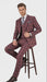 Mens Red Burgundy Plaid 3-Piece Suit – Classic Checkered Modern Fit Suit for Weddings, Church and Formal Events