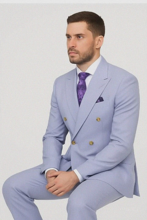 Double Breasted Blazer with Gold Buttons - Blue Sport Coat