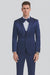 Men's Blue Satin Slim Fit Tazzio 3 Piece Suit with Double Breasted Vest and Peak Lapel Jacket