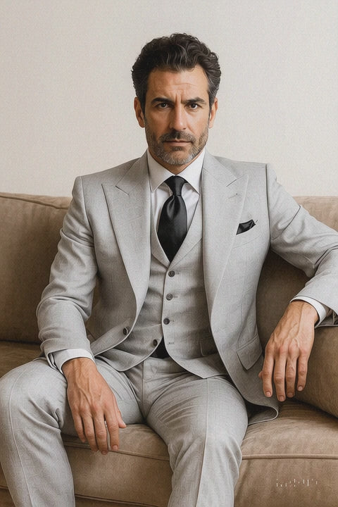 Grey One Button 3 Piece Suit by Rossiman 