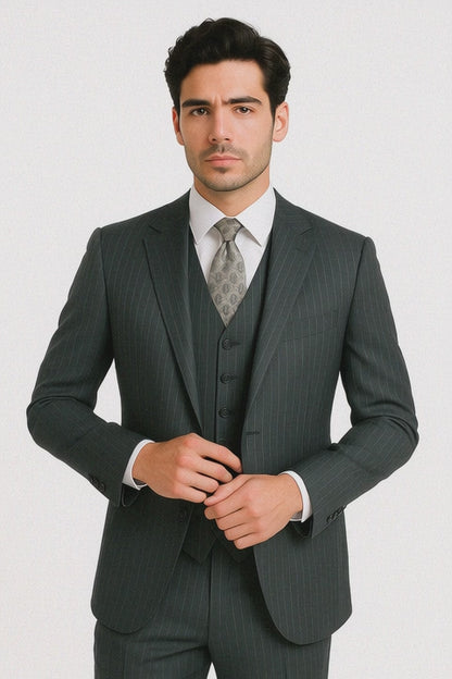 Charcoal Pinstripe 3 Piece 2 Button single three piece suit