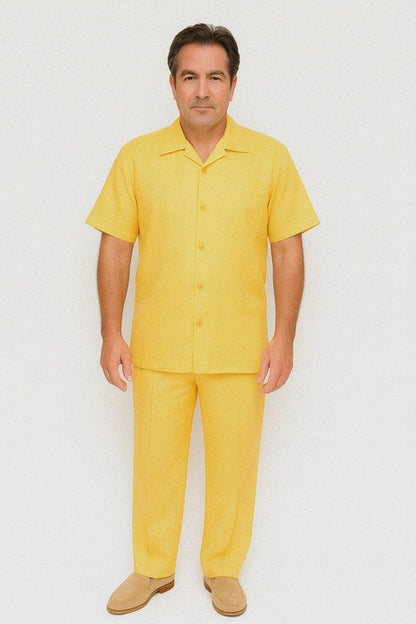 Mens Linen Walking Suit - Yellow Summer Outfit - Mens Linen Suit