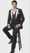Men’s Black and White Lapel Prom Tuxedo Suit + Black Vest + Black Pants Peak Lapel