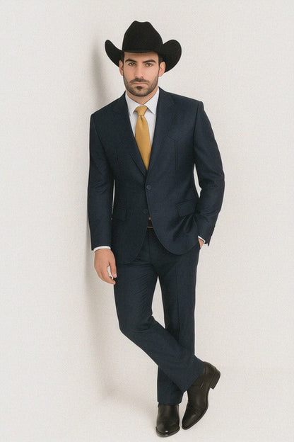 Men’s Navy Western Wedding Suit, Cowboy Tuxedo Formal Suit for Groom, Prom and Special Events