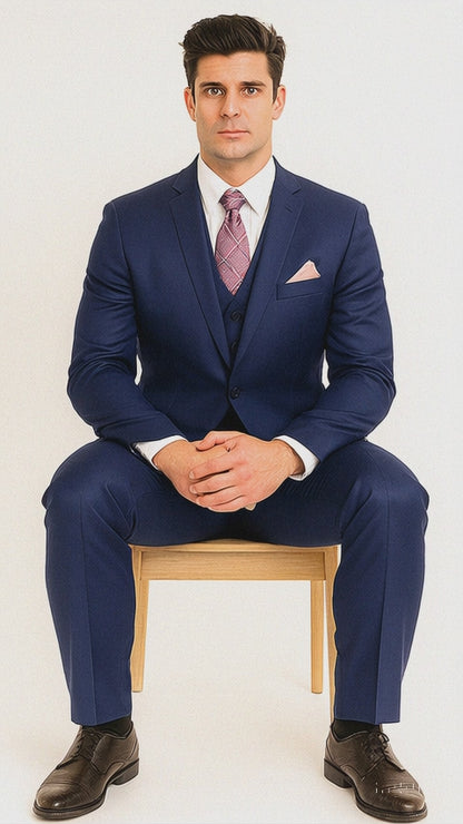 Vitali Brand Suits - Notch Lapel 2 Button Slim Fit Dress Sharkskin Textured Pattern Tapered Fit Suits for Men With Vent Royal Blue Online Discount Fashion Sale