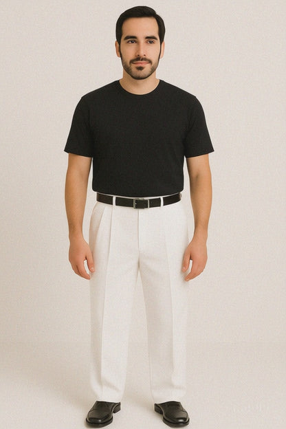 White Wide Leg Dress Pants Pleated Baggy Dress Trousers Unhemmed Unfinished Bottom - Cheap Priced Dress Slacks For Men On Sale