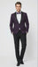 Men’s Eggplant Plum Purple Tuxedo Blazer with Satin Lapel, White Tuxedo Shirt and Matching Purple Bow Tie - Slim Fitted - Prom wedding Suit With Pants