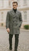 Mens Grey Plaid Double-Breasted Overcoat with Black Faux Fur Collar – Classic Winter Peacoat