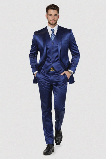 Navy Blue Shiny Suit - Flashy Suit