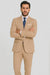 Mens "Bronze - Tan Pinstripe - Camel" Double Breasted Pinstripe Suit - Flat Front Pant