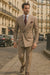 Suits With Baggy Pleated Pants - Wide Leg Pants 100% Wool - Classic Fit in Light Brown with Brown Pinstripe Color by Rossiman