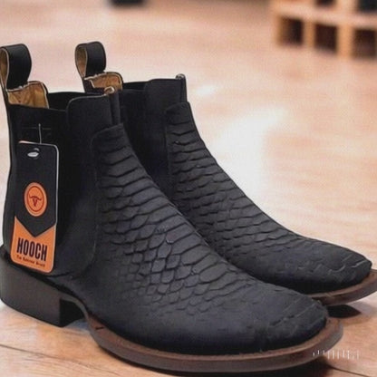 Black Python Print Short Cowboy Boots