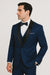 Mens One Button Shawl Lapel Suit Navy Blue