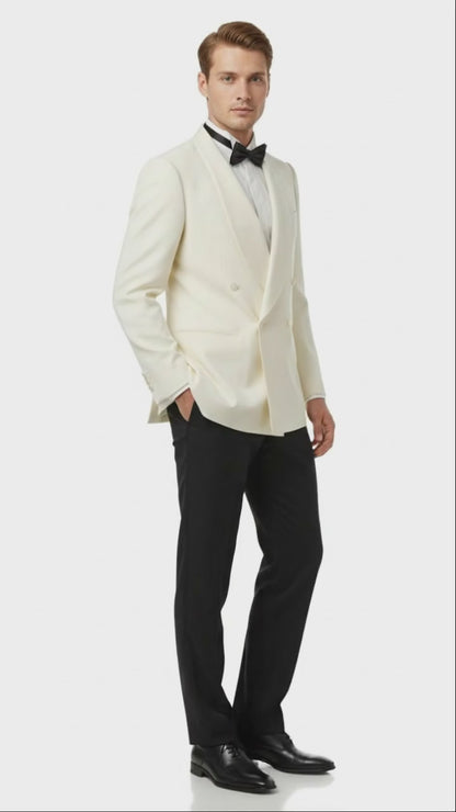 Men’s Ivory Double-Breasted Shawl Lapel Tuxedo Jacket | Premium Formal Dinner Jacket for Weddings and Black-Tie Events