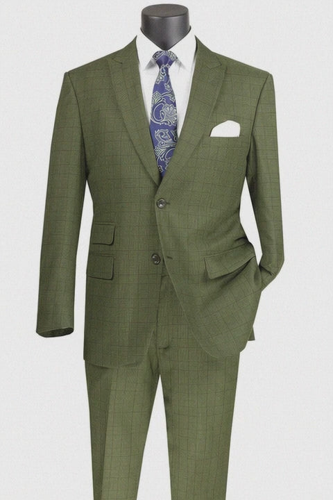 Windowpane Suit 2 Piece in Olive