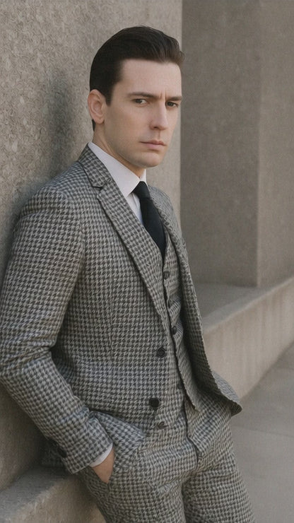 Black And White Checkered Suit - Gray Checkered Texture Houndstooth Suit Black and White - Black And White Checkered Suit