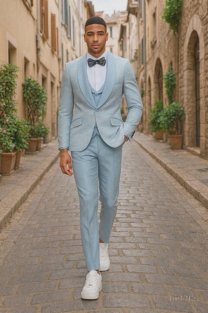 2026 Prom Special Blue Tuxedo Suit w/ Double-Breasted Vest by Tazzio