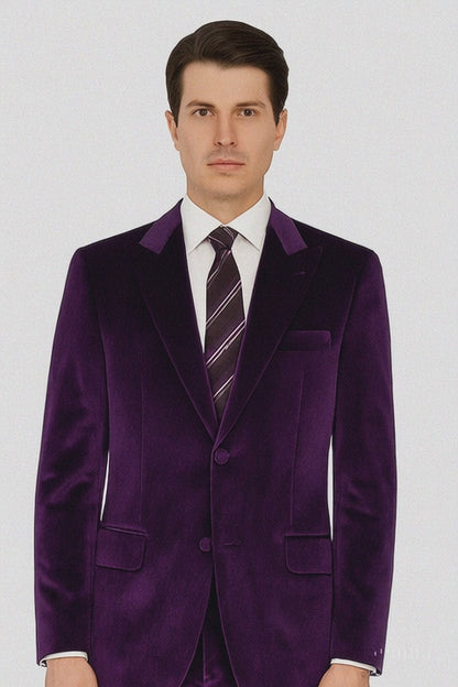 Men’s Royal Purple Velvet Suit – 2-Piece Slim Fit Tuxedo Style Formalwear by Tazzio