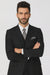 Mens Notch Lapel Three buttons Solid Black Vested Lapeled Vested 3PC Suit Wide leg Pleated pants