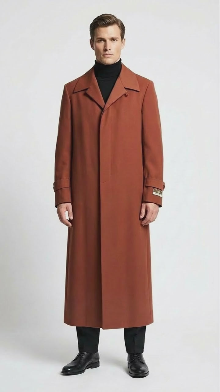 Men's Full-Length Cognac Overcoat – Premium Wool-Blend Long Dress Coat —  MensUSA